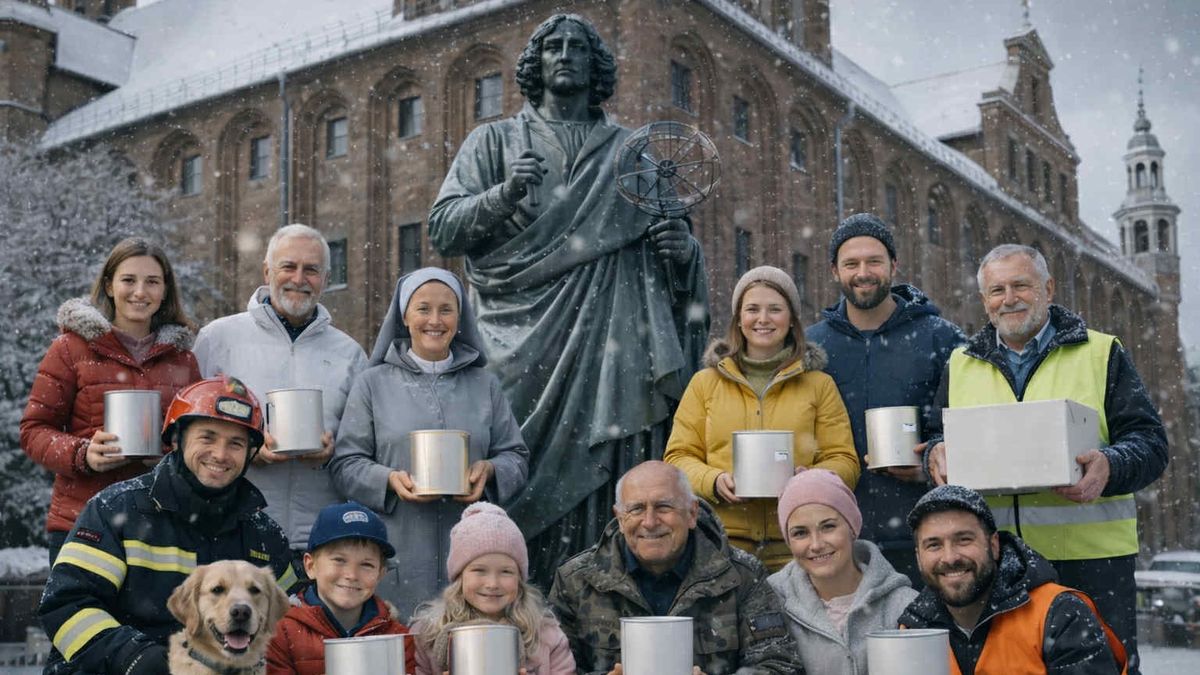 Grafika przedstawiająca grupę społeczników w Toruniu