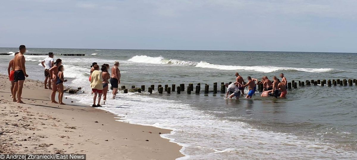 Akcja ratunkowa na plaży pod Darłowem. Ludzie utworzyli "łańcuch życia"