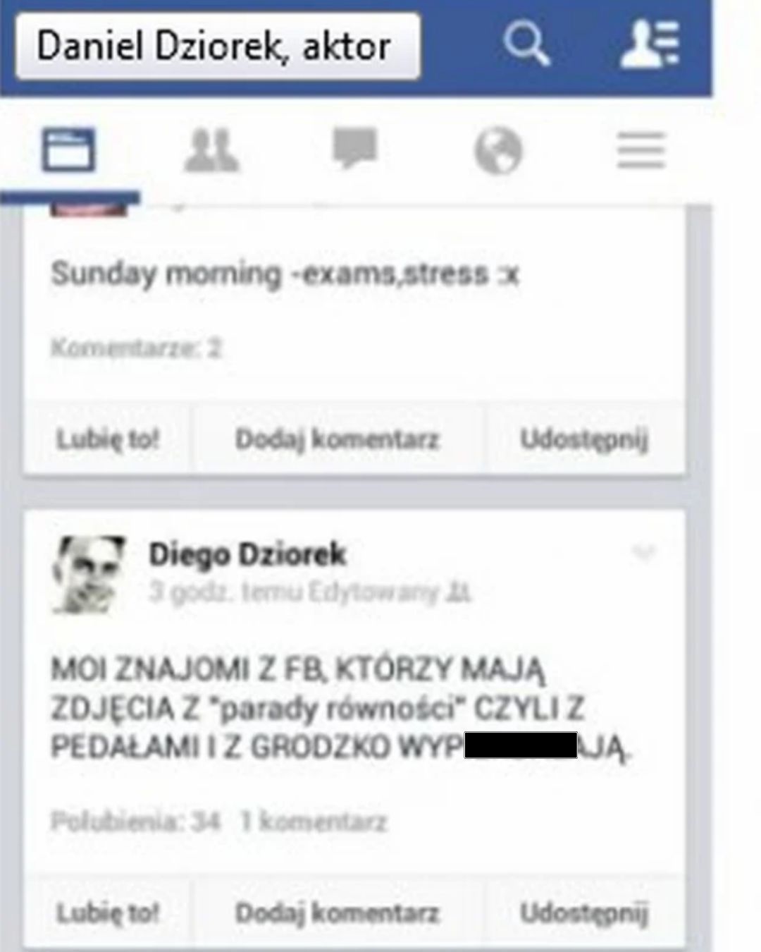 Homofobiczny wpis Daniela Dziorka