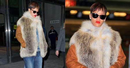 Rihanna w futrze na lotnisku! (FOTO)