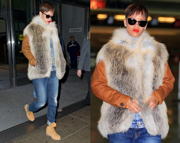 Rihanna w futrze na lotnisku! (FOTO)