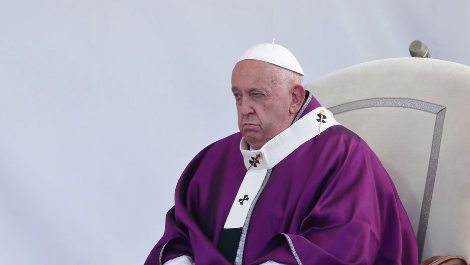 Pope Francis presides over the Holy Mass on the occasion of the commemoration of all the faithful departed at the Laurentino Cemetery. Rome (Italy), November 2nd, 2024 (Photo by Grzegorz Galazka/Archivio Grzegorz Galazka/Mondadori Portfolio via Getty Images)