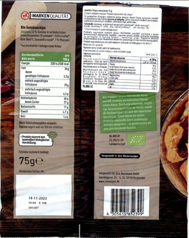 enerBio Chipsy warzywne 75 g