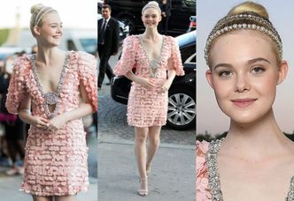 Dziewczęca Elle Fanning na pokazie mody w Paryżu