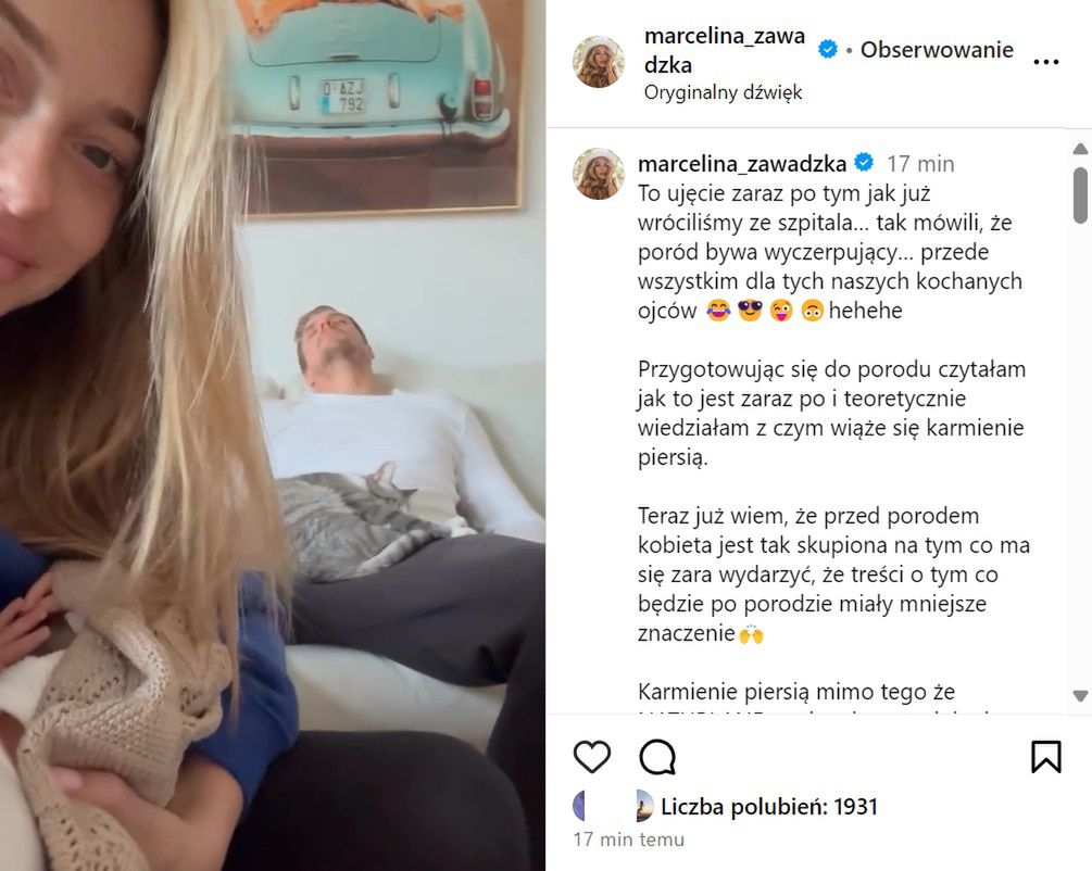 Wpis Marceliny Zawadzkiej na Instagramie