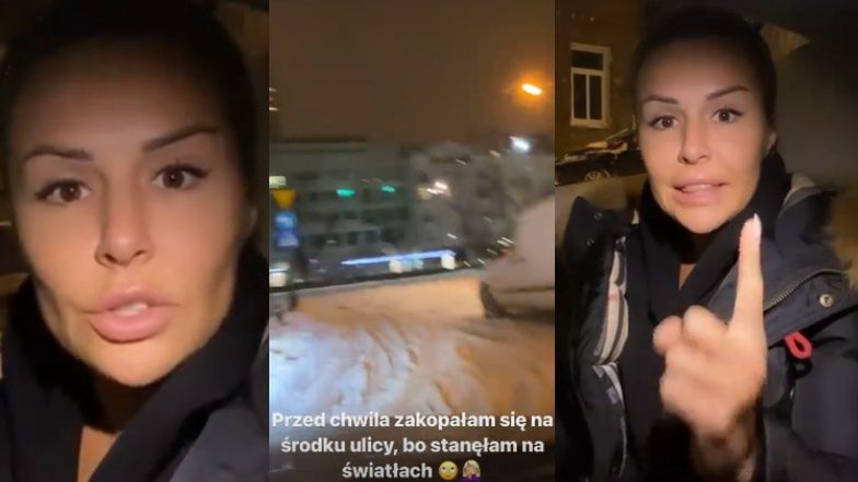 Blanka Lipińska utknęła w zaspie podczas ataku śnieżycy
