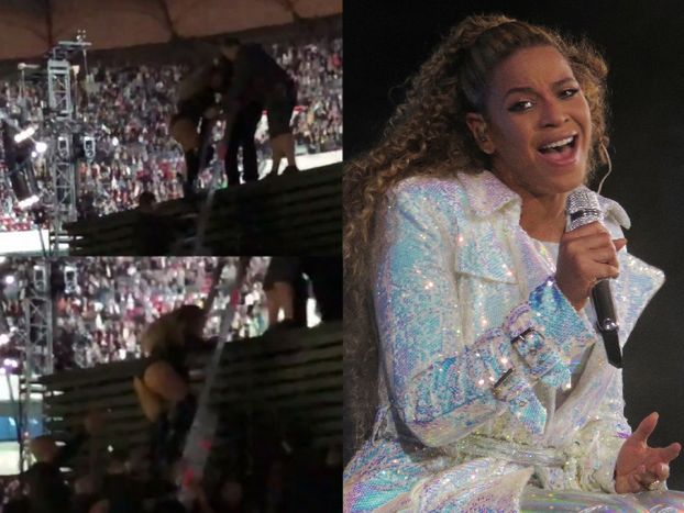 Beyonce UTKNĘŁA na scenie podczas koncertu w Warszawie! Musiała schodzić po drabinie... (WIDEO)