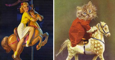 Koty, które pozują jak dziewczyny pin-up z dawnych amerykańskich plakatów
