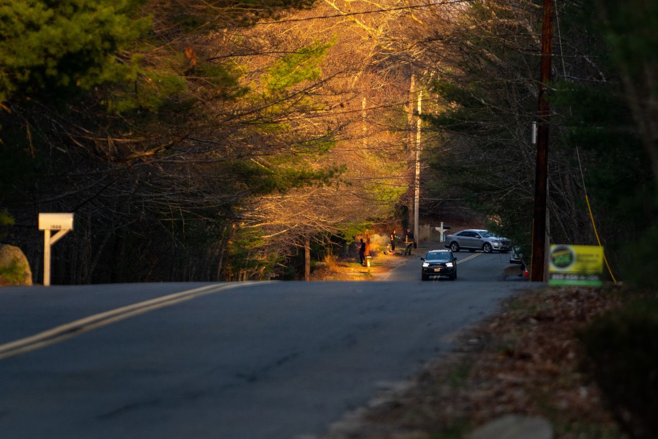 NORTH DIGHTON, MA - APRIL 13: A police car drives down Maple Street from the house where Airman Jack Teixeira was arrested for sharing classified documents. (Photo by Kylie Cooper for The Washington Post via Getty Images)