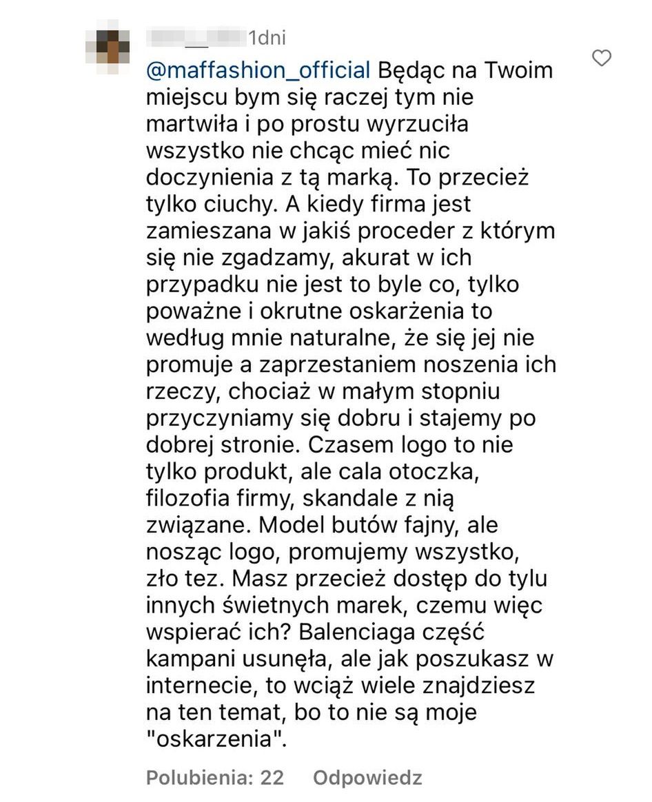 Maffashion kłóci się z internautką 