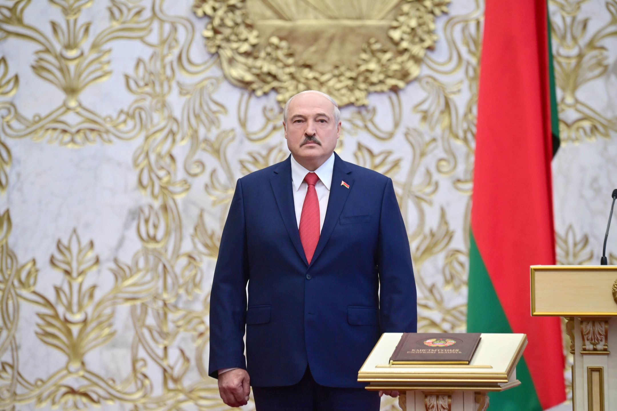 MINSK, BELARUS - SEPTEMBER 23, 2020: Belarus' President-Elect Alexander Lukashenko takes oath of office during an inauguration ceremony at the Palace of Independence. Andrei Stasevich/BelTA/TASS (Photo by Andrei Stasevich\TASS via Getty Images)