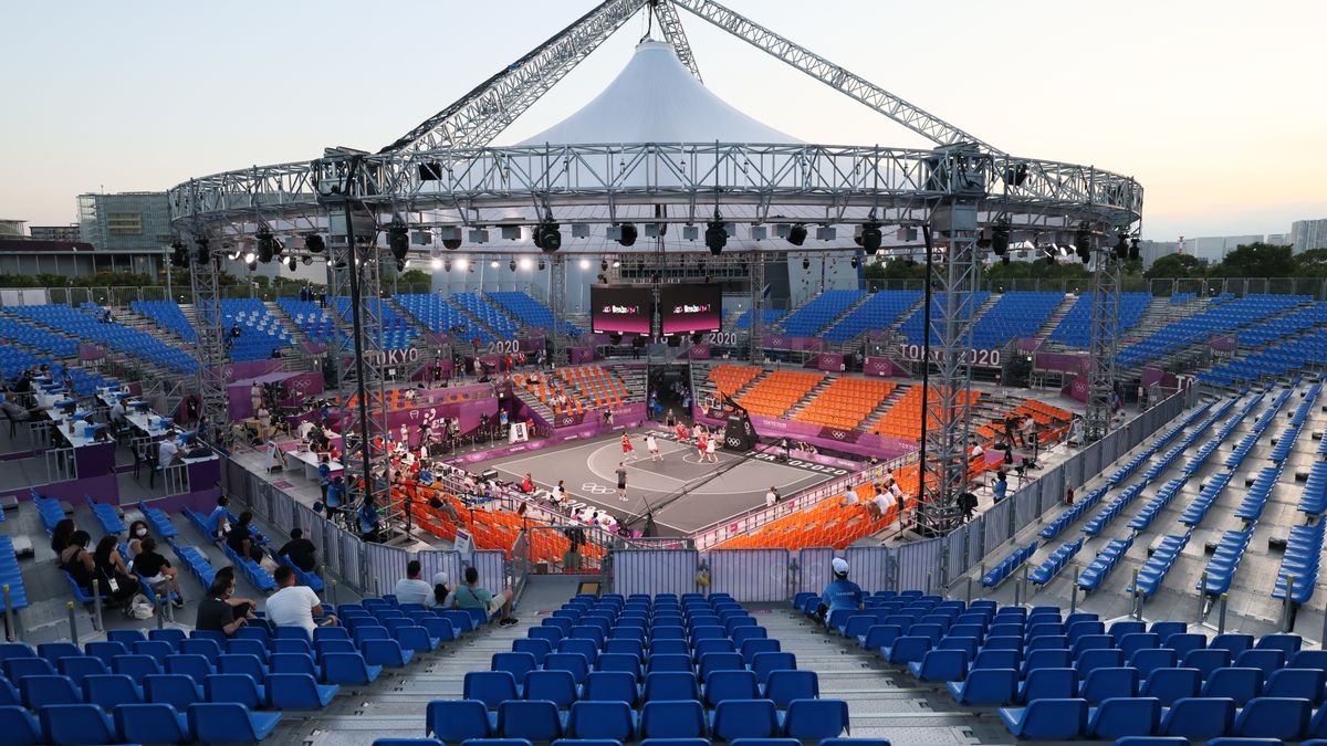 Tokio, Japonia, 25.07.2021. Igrzyska Olimpijskie - Tokio 2020, 25 bm. Aomi Urban Sports Park podczas meczu koszykarzy 3x3: Polska - Rosyjski Komitet Olimpijski (ROK). (gj) PAP/Leszek Szymański   EDITORIAL USE ONLY