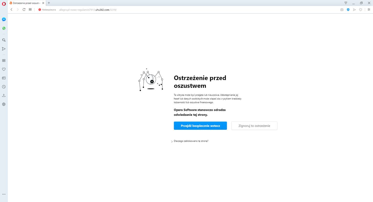 Alert o niebezpiecznej stronie na Operze dostępny już wieczorem.
