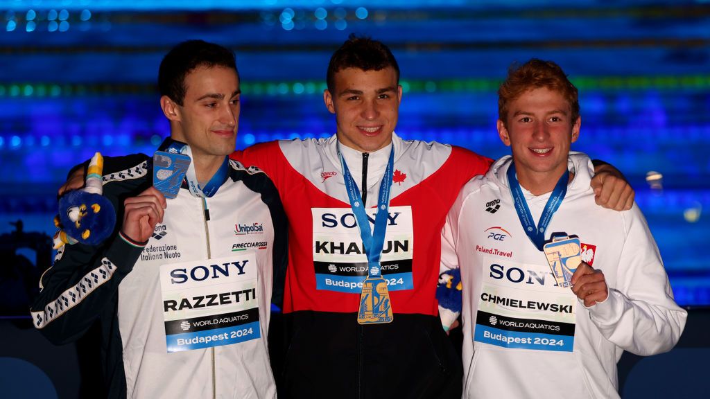 Getty Images / Dean Mouhtaropoulos / Medaliści 200 m stylem motylkowym - Alberto Razzetii, Ilya Kharun i Krzysztof ChmIelewski 