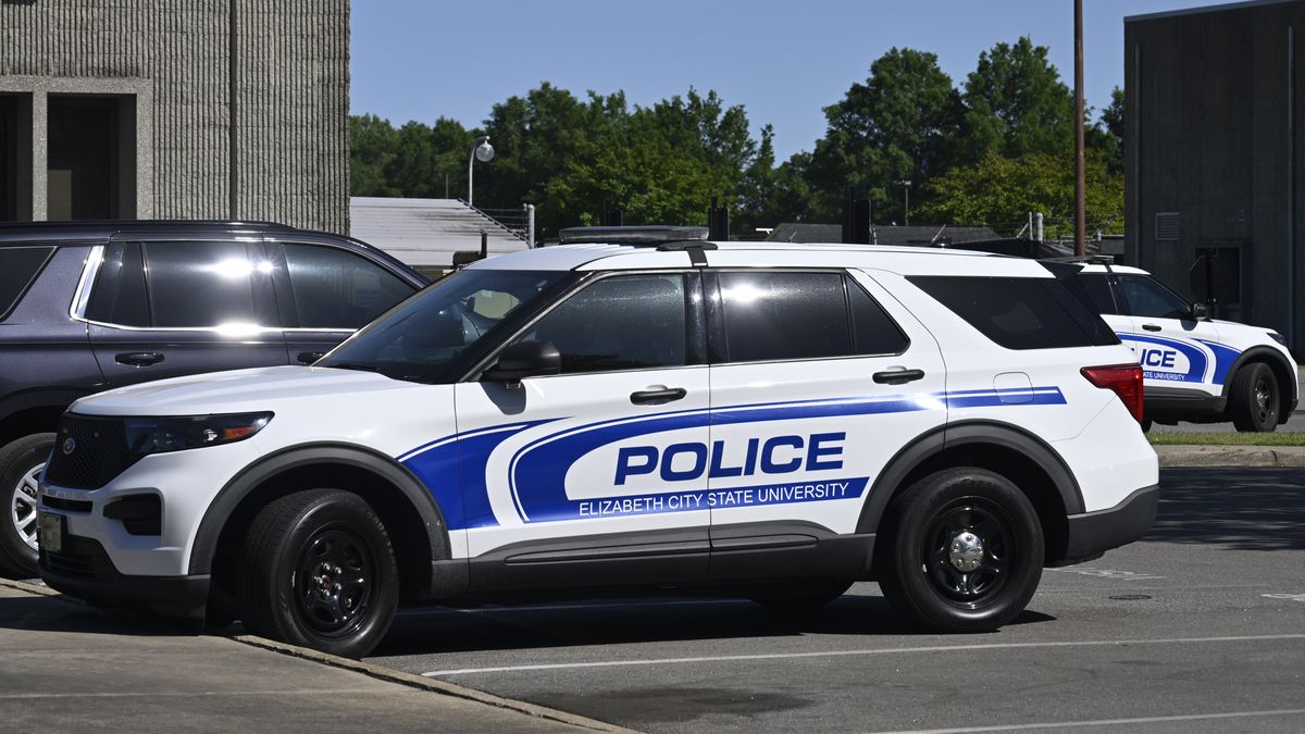 ELIZABETH CITY, USA - APRIL 28: A view of police vehicle in the scene as 24 years old was shot dead and 6 other were injured at a shooting of the campus of the Elizabeth City State University in Elizabeth City, North Carolina, United States on April 28, 2025. (Photo by Peter Zay/Anadolu via Getty Images)