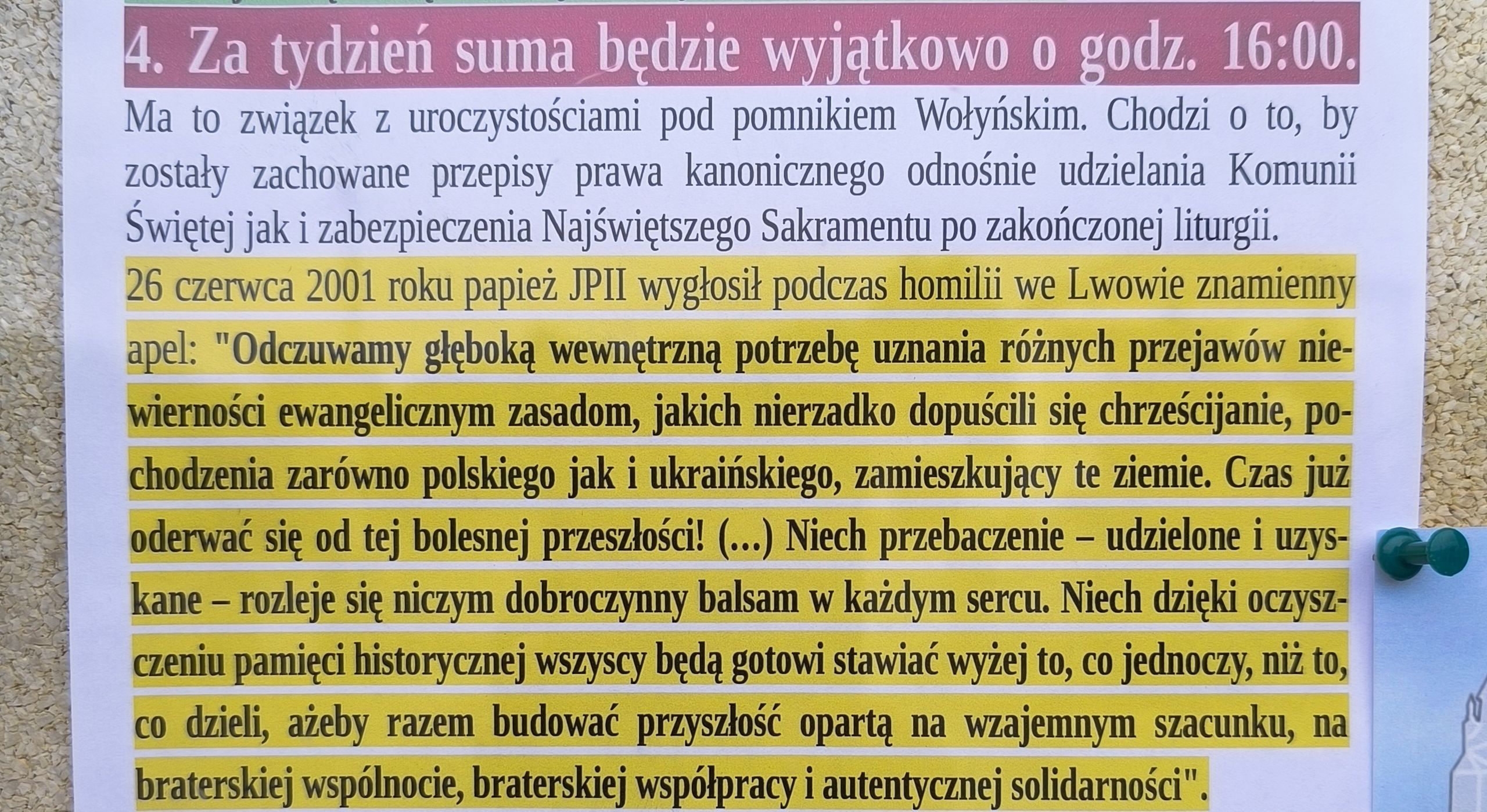 Ogłoszenia parafialne w kościele w Domastawie