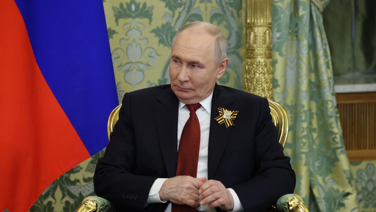 MOSCOW, RUSSIA - MAY 9: Russian President Vladimir Putin grimases during a Russian-South Ossetian talks at the Saint Yekateina's Hall of the Great Kremlin Palace after the Victory Day parade, on May 9, 2026 in Moscow, Russia. Victory Day is commemorated in Russia annually on May 9th with an impressive military parade through Red Square, to mark the end of the Second World War. (Photo by Contributor/Getty Images)