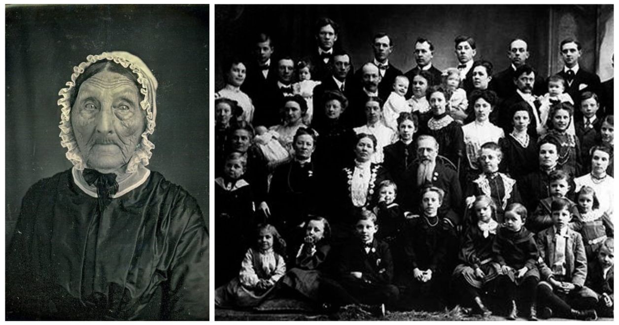 Zdjęcie nieznanej kobiety z ok. 1840 roku, błędnie kojarzone z Walentyną Wasiljewą – Domena Publiczna oraz zdjęcie rodziny Josepha F. Smitha z 1904 roku, błędnie kojarzone z potomstwem Wasiliewa – Domena Publiczna