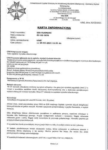 Karta szpitalna "Bombardiera"