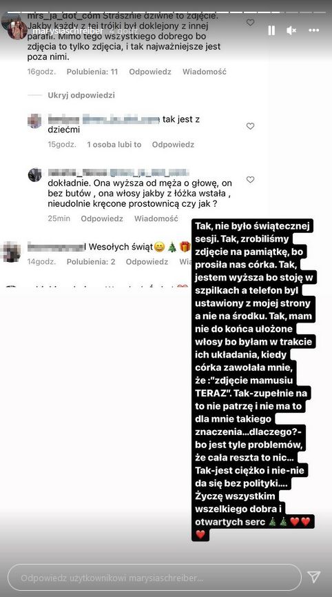 Marianna Schreiber żali się na Instagramie po Wigilii z mężem-ministrem