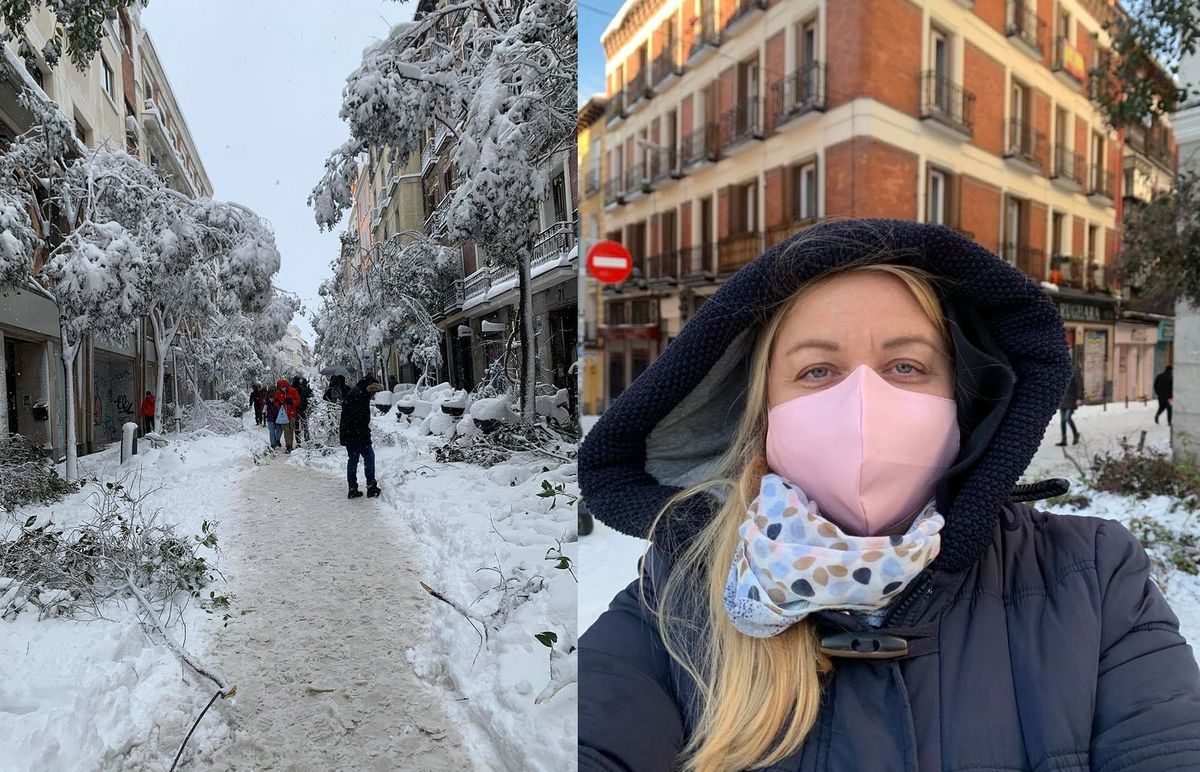 Atak zimy w Hiszpanii. Miasta zasypał śnieg. Na zdjęciu Agnieszka Wąsowicz, mieszkanka Madrytu
