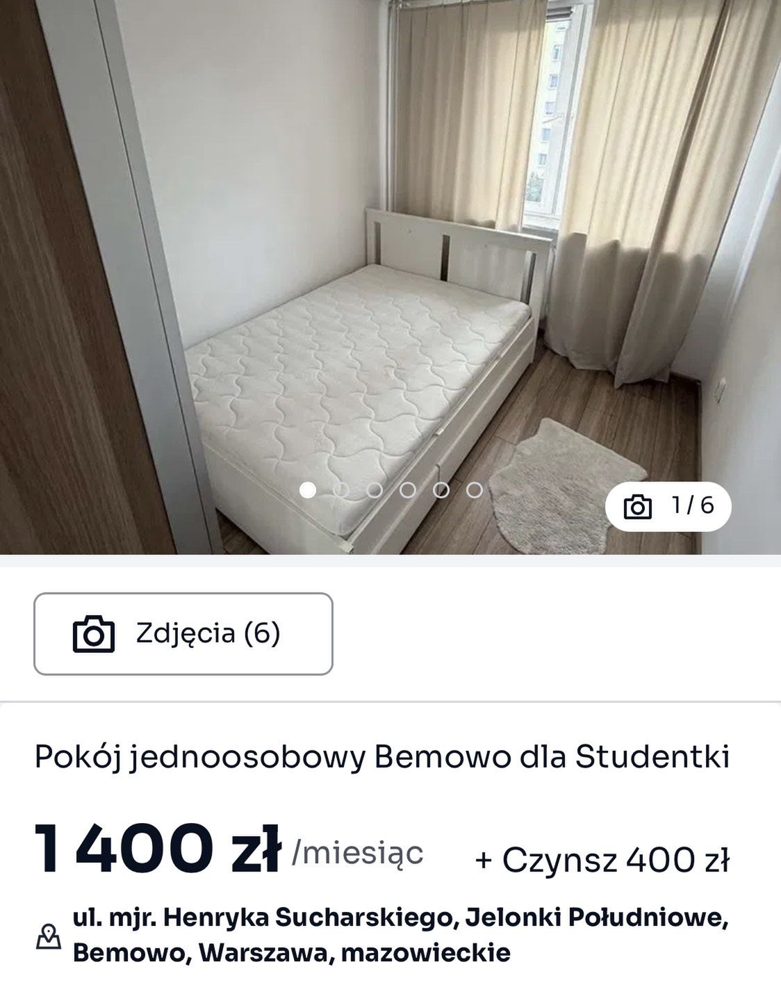 Oferta wynajmu pokoju w Warszawie