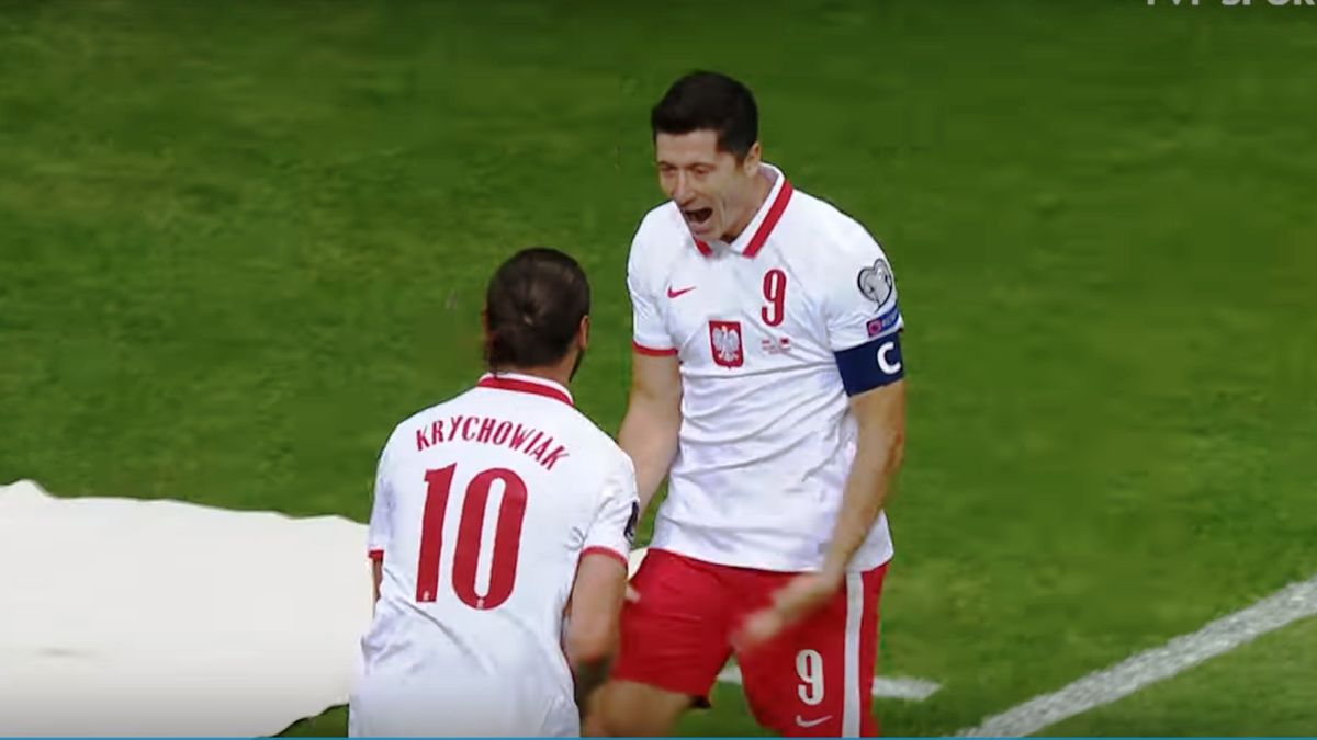 YouTube / Robert Lewandowski i Grzegorz Krychowiak w meczu z Albanią