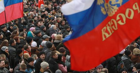Sytuacja na Ukrainie. Prorosyjska demonstracja w Doniecku