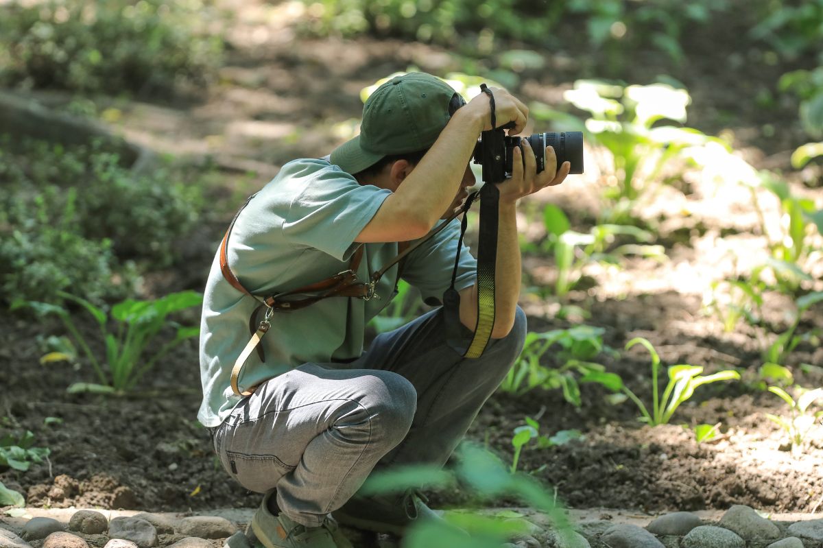 Fotograf w lesie.