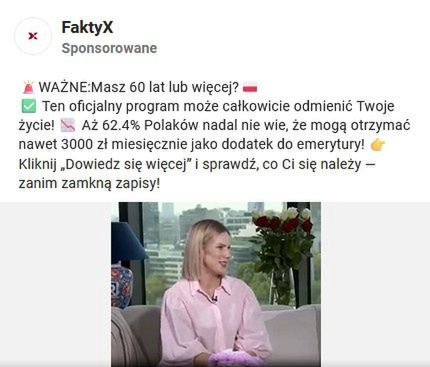 Przykład oszukańczej reklamy z Martą Nawrocką  