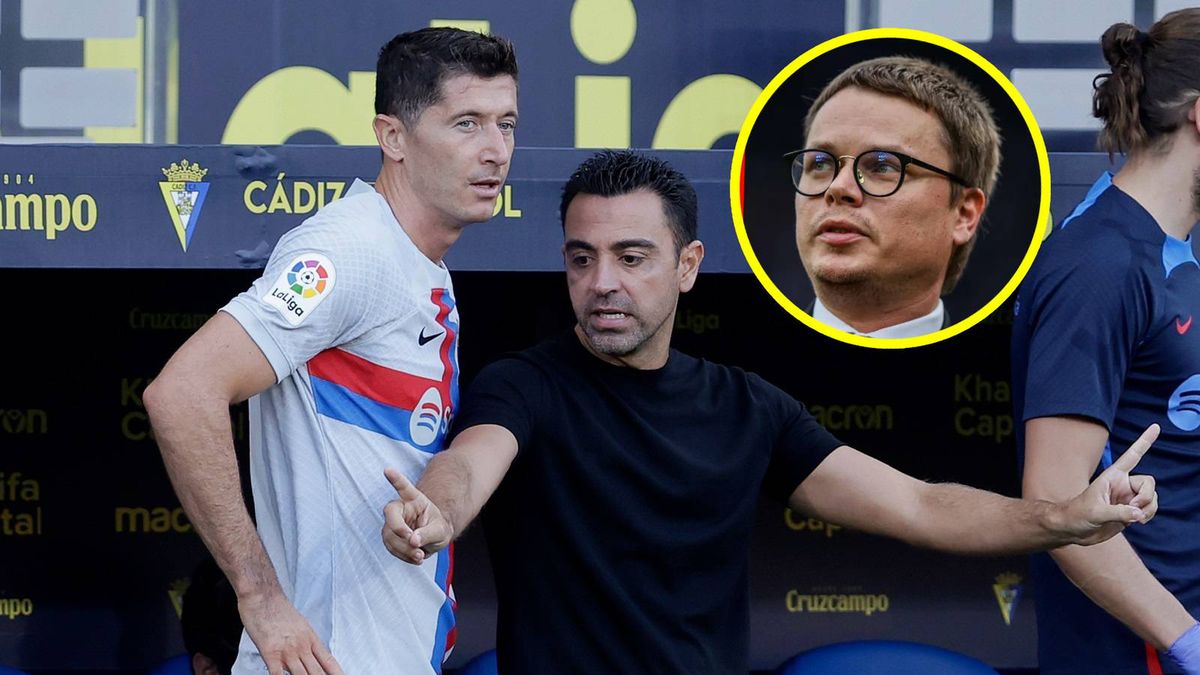 Getty Images / PAP / Xavi w rozmowie z Robertem Lewandowskim i Jarosław Królewski (w kółku)