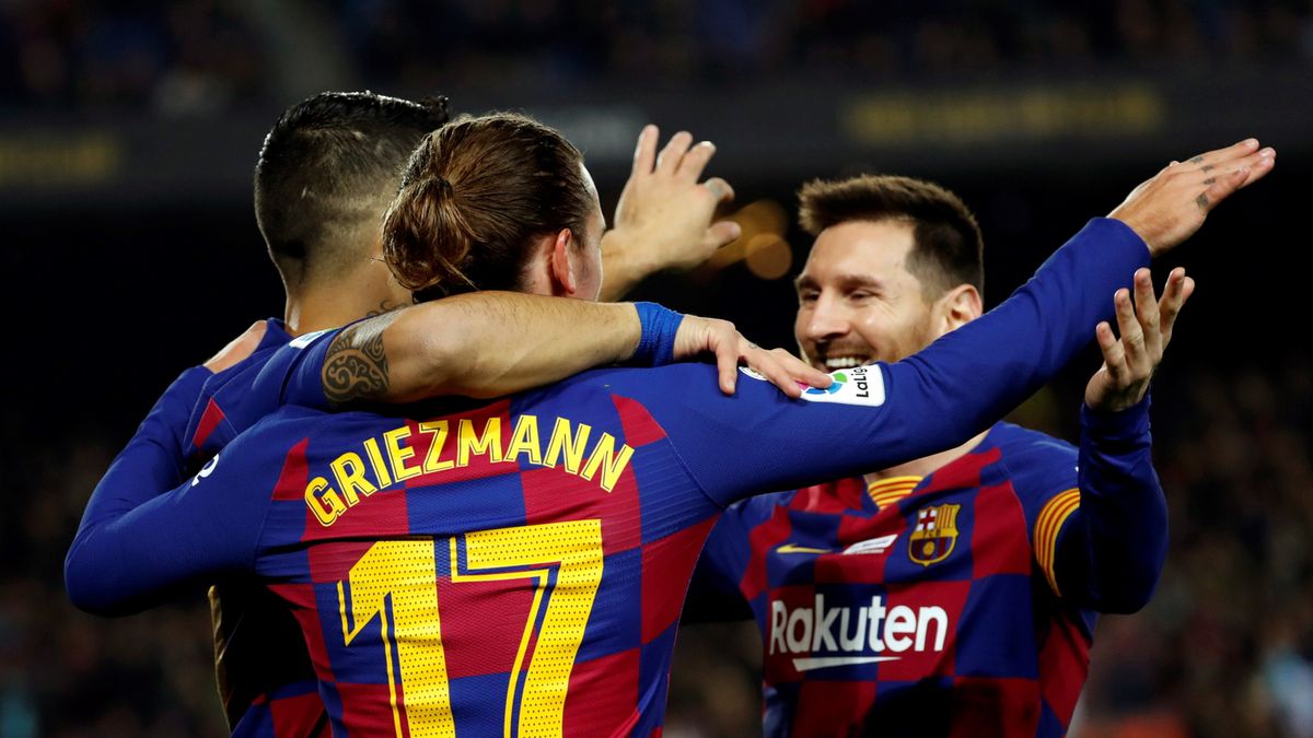 Na zdjęciu od lewej: Luis Suarez, Antoine Griezmann i Lionel Messi