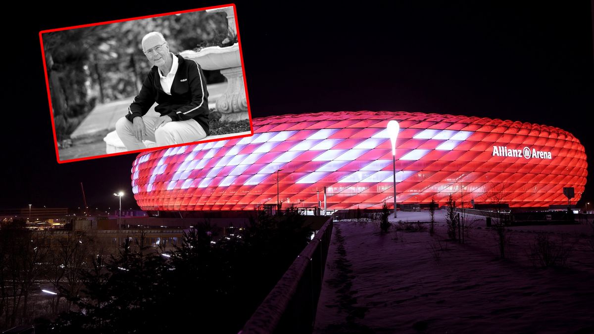 Allianz Arena (w ramce Franz Beckenbauer)