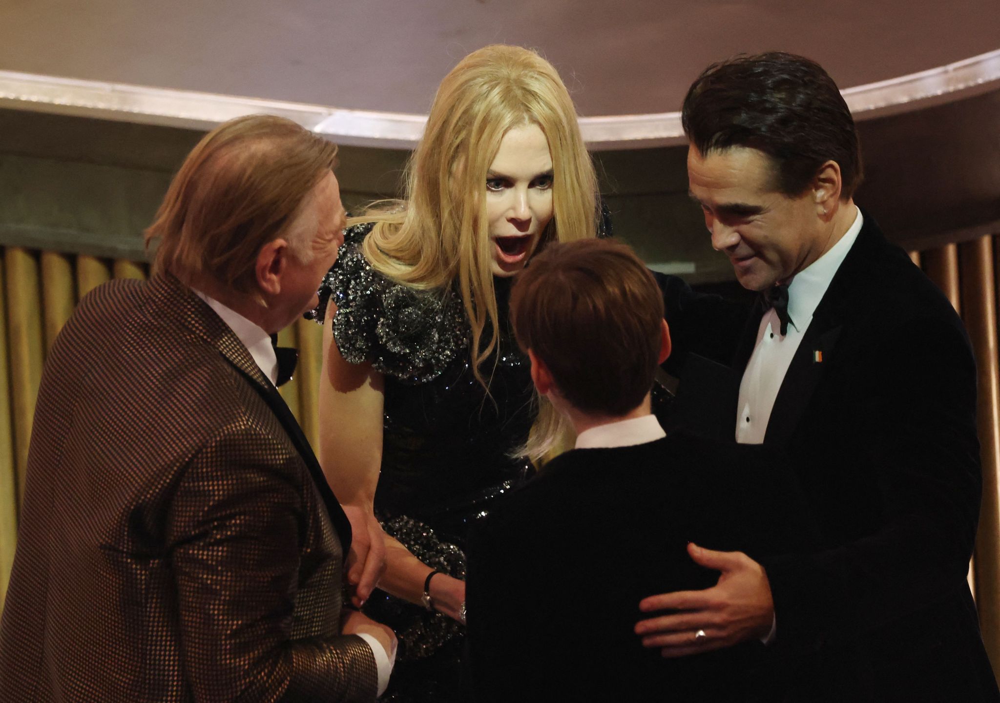 95th Academy Awards - Oscars Show - HollywoodNicole Kidman talks with Brendan Gleeson, Colin Farrell and Farrell's son Henry during the Oscars show at the 95th Academy Awards in Hollywood, Los Angeles, California, U.S., March 12, 2023.,Image: 762293818, License: Rights-managed, Restrictions: , Model Release: no, Credit line: CARLOS BARRIA / Reuters / ForumCARLOS BARRIA / Reuters / Forumarts,, culture, and, entertainment, category_code_ent, category_code_namer, category_code_arts, category_code_culture and entertainment