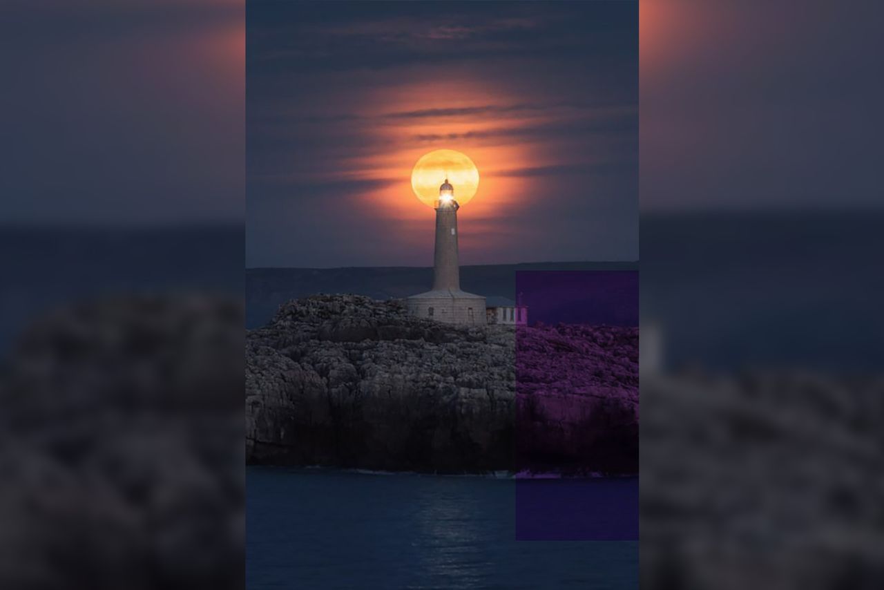 Doskonałe zdjęcie latarni morskiej na tle pełni Księżyca powstało w Hiszpanii