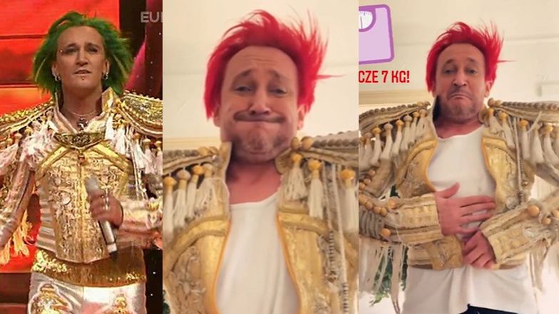 Michał Wiśniewski mierzy stary kostium z Eurowizji