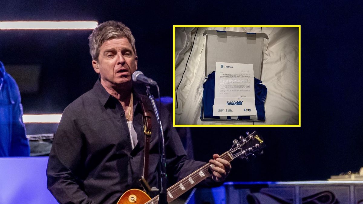 Getty Images / Mike Coppola/facebook.com/noelgallaghermusic / Na zdjęciu: Noel Gallagher, na małym zdjęciu: prezent od Lecha Poznań