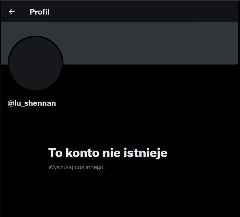 Informacja "to konto nie istnieje" widniejąca po wejściu w dawne konto Shennan Lu
