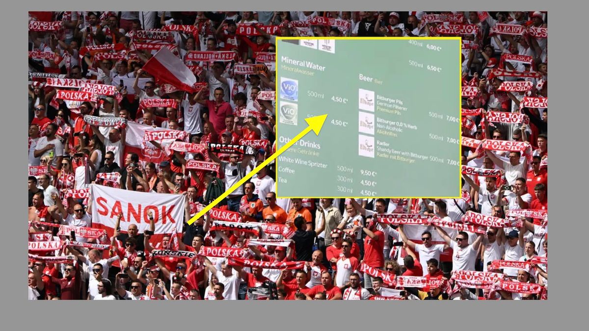 Zdjęcie okładkowe artykułu: Materiały prasowe / PAP/Marcin Bielecki i YouTube Super Express Sport / Na zdjęciu: kibice reprezentacji Polski i cennik na stadionie w Hamburgu (w ramce)
