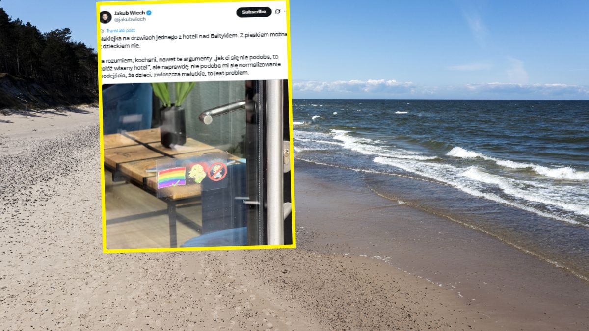 Naklejka na drzwiach jednego z hotelu nad morzem