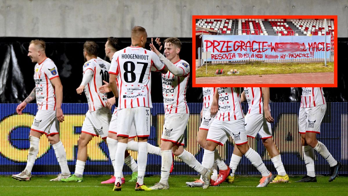 Zdjęcie okładkowe artykułu: PAP / Darek Delmanowicz / Na zdjęciu: piłkarze Resovii Rzeszów, na mniejszym zdjęciu wulgarny transparent