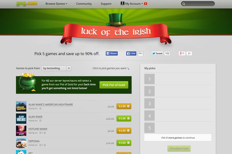 Luck of the Irish — spróbuj szczęścia w losowaniu gier za 2 dolary na GOG.com