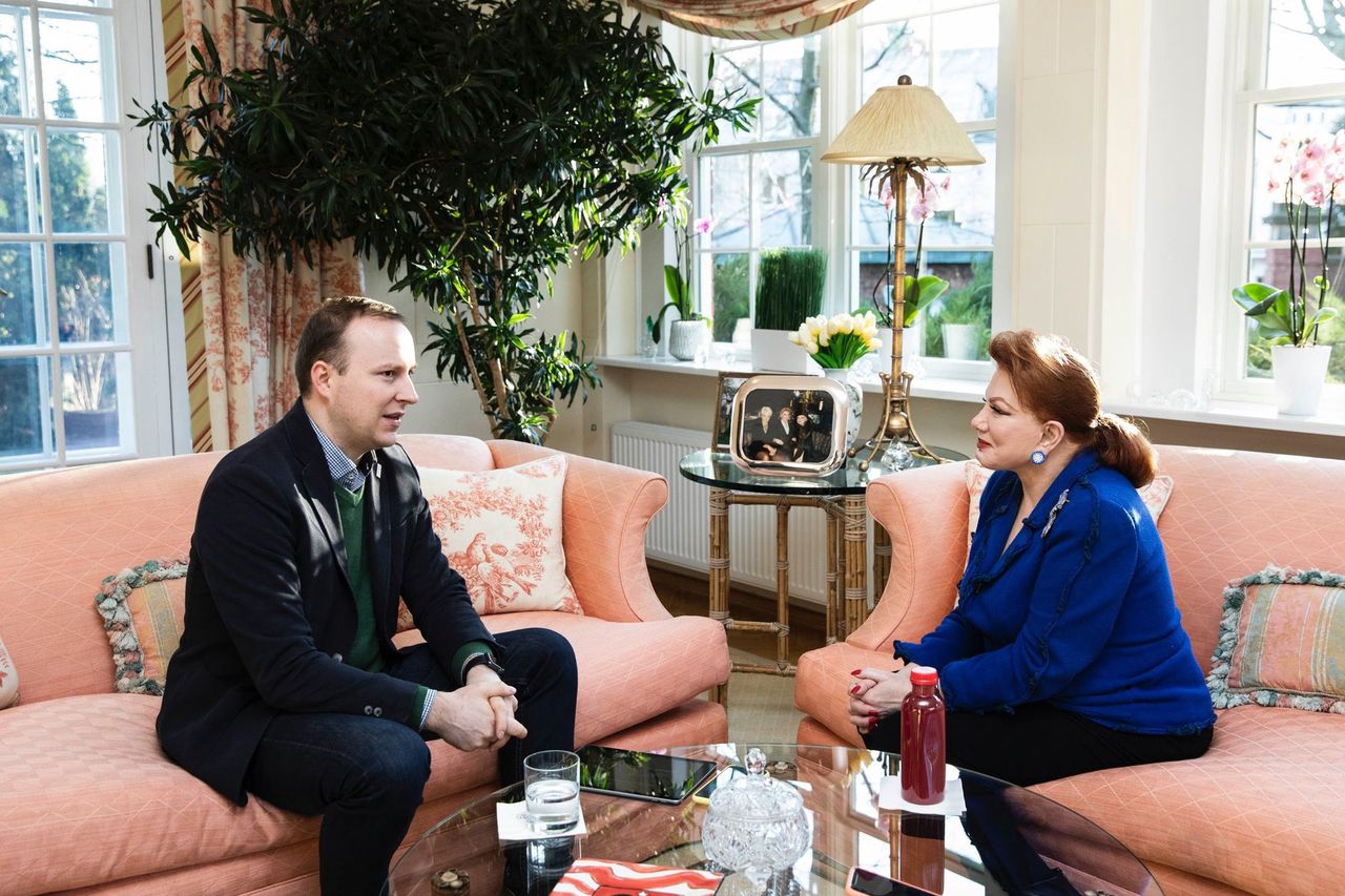 Georgette Mosbacher i Marcin Makowski w trakcie wywiadu