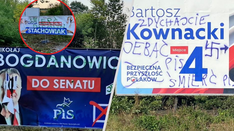 Zniszczone banery Bartosza Kownackiego i Mikołaja Bogdanowicza
