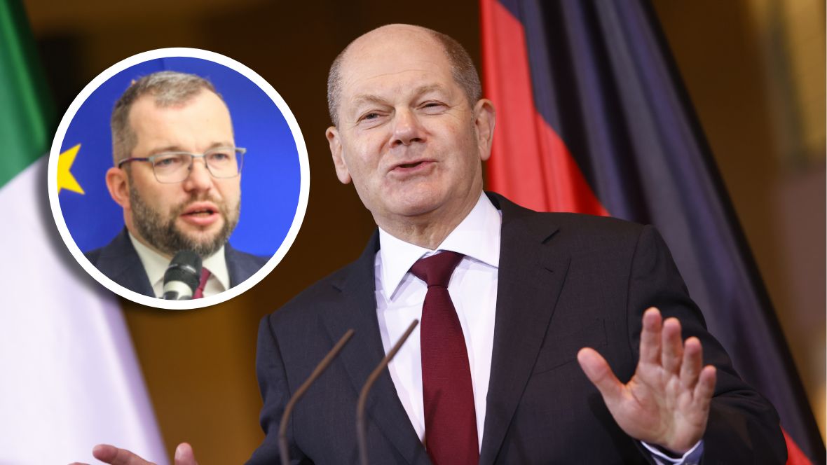 Minister Grzegorz Puda i kanclerz Niemiec Olaf Scholz