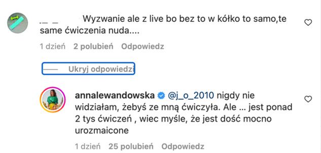 Komentarz Anny Lewandowskiej na Instagramie