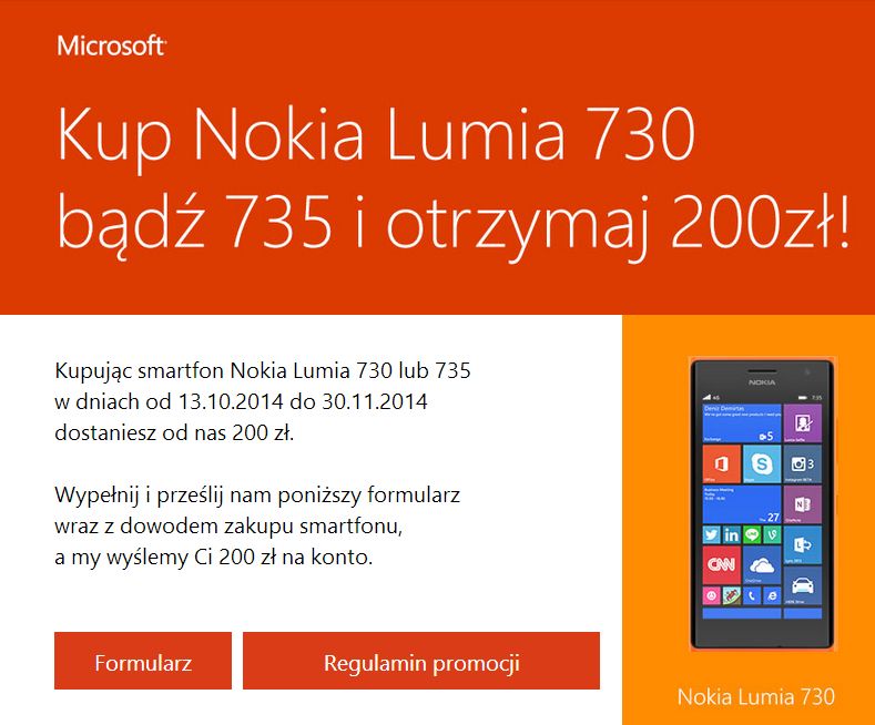 Microsoft rozdaje 200 zł za zakup wybranych telefonów Nokia Lumia