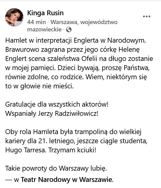 Rusin zachwyca się Heleną Englert