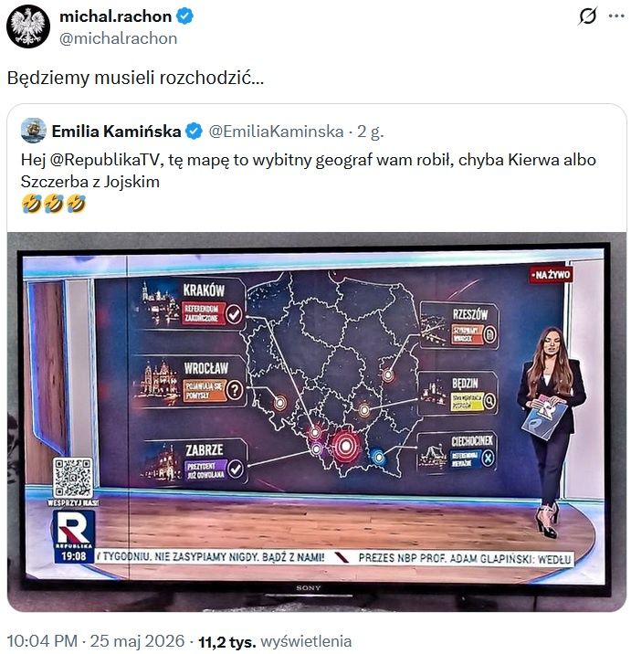 Wpis Michała Rachonia o wpadce TV Republika 