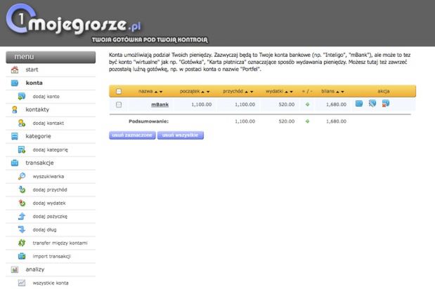 MojeGrosze.pl - kontroluj swoje finanse online
